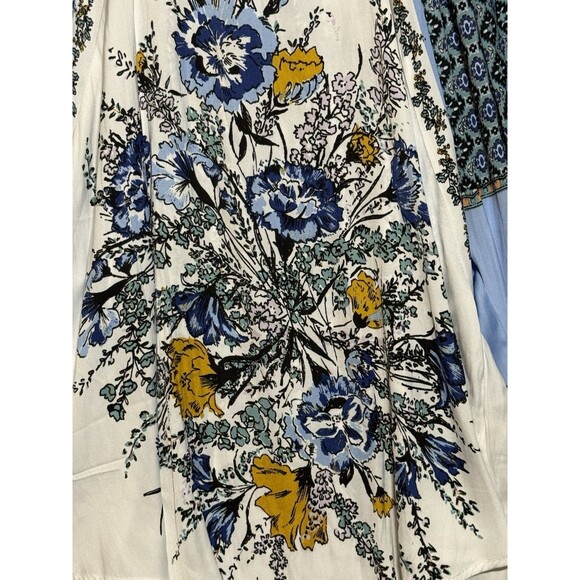 Free People Blue White Positano Print Peasant Floral Boho Blouse L/G, MSRP $128 - Picture 8 of 15